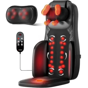 3-in-1 Shiatsu Neck and Back Massage Cushion with Heat - 4D Kneading and Vibration for Muscle Relief, Adjustable Intensity and Height for Office Chair and Home Use, Full Body Massage Pad for Recliner and Sofa, Massage Chair Pad